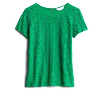 NWT Green Crochet Front Mixed Material Top